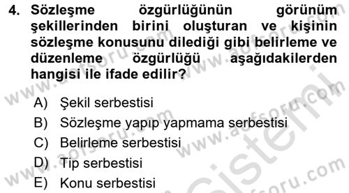 Borçlar Hukuku Dersi 2024 - 2025 Yılı (Vize) Ara Sınav Soruları 4. Soru