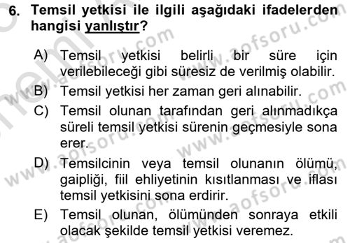 Borçlar Hukuku Dersi 2024 - 2025 Yılı (Vize) Ara Sınav Soruları 6. Soru