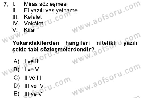 Borçlar Hukuku Dersi 2024 - 2025 Yılı (Vize) Ara Sınav Soruları 7. Soru
