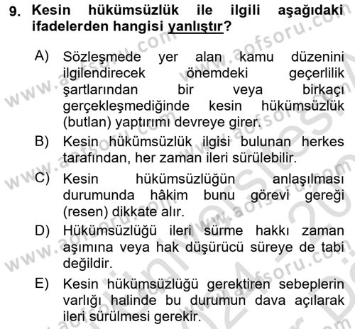 Borçlar Hukuku Dersi 2024 - 2025 Yılı (Vize) Ara Sınav Soruları 9. Soru