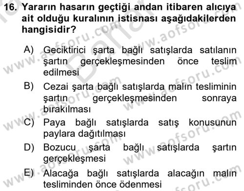 Borçlar Hukuku Dersi 2024 - 2025 Yılı (Final) Dönem Sonu Sınav Soruları 16. Soru