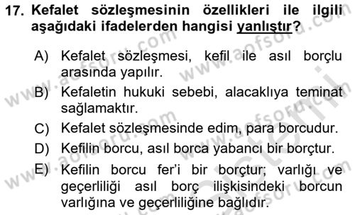 Borçlar Hukuku Dersi 2024 - 2025 Yılı (Final) Dönem Sonu Sınav Soruları 17. Soru