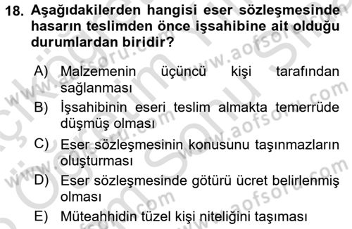 Borçlar Hukuku Dersi 2024 - 2025 Yılı (Final) Dönem Sonu Sınav Soruları 18. Soru