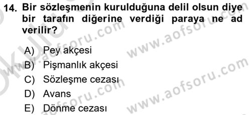 Borçlar Hukuku Dersi 2024 - 2025 Yılı Yaz Okulu Sınav Soruları 14. Soru
