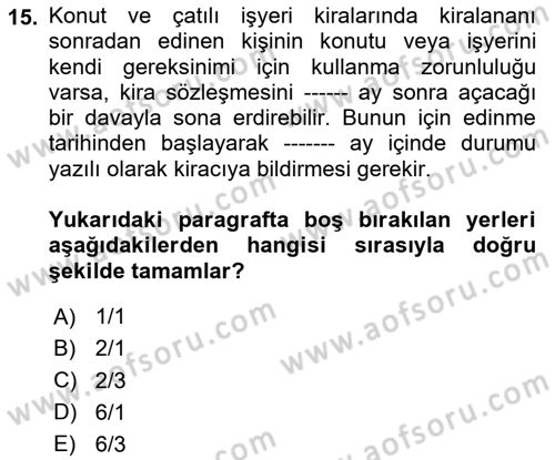 Borçlar Hukuku Dersi 2024 - 2025 Yılı Yaz Okulu Sınav Soruları 15. Soru