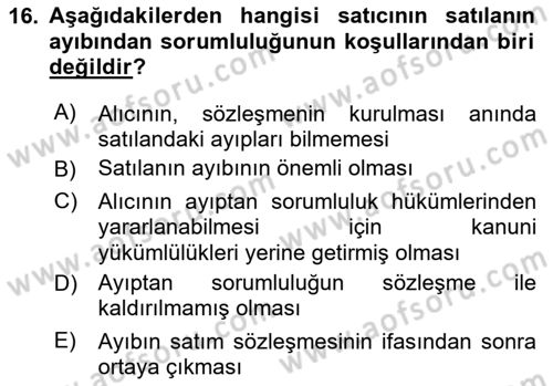 Borçlar Hukuku Dersi 2024 - 2025 Yılı Yaz Okulu Sınav Soruları 16. Soru
