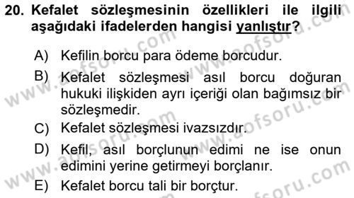 Borçlar Hukuku Dersi 2024 - 2025 Yılı Yaz Okulu Sınav Soruları 20. Soru