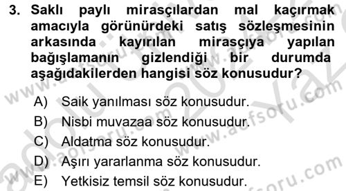 Borçlar Hukuku Dersi 2024 - 2025 Yılı Yaz Okulu Sınav Soruları 3. Soru