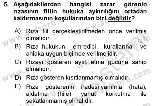 Borçlar Hukuku Dersi 2024 - 2025 Yılı Yaz Okulu Sınav Soruları 5. Soru