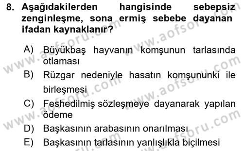 Borçlar Hukuku Dersi 2024 - 2025 Yılı Yaz Okulu Sınav Soruları 8. Soru