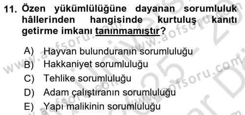 Borçlar Hukuku Dersi 2025 - 2026 Yılı (Vize) Ara Sınav Soruları 11. Soru