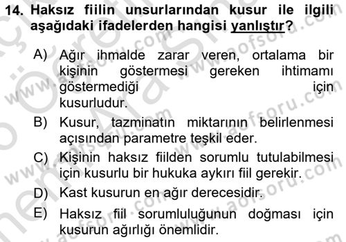 Borçlar Hukuku Dersi 2025 - 2026 Yılı (Vize) Ara Sınav Soruları 14. Soru