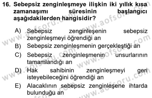 Borçlar Hukuku Dersi 2025 - 2026 Yılı (Vize) Ara Sınav Soruları 16. Soru