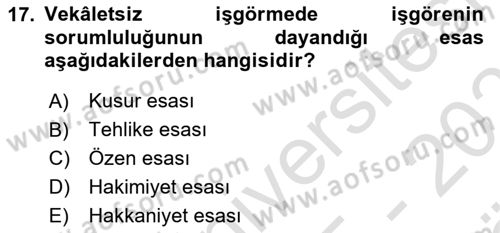 Borçlar Hukuku Dersi 2025 - 2026 Yılı (Vize) Ara Sınav Soruları 17. Soru