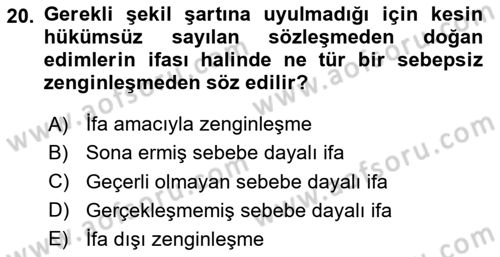 Borçlar Hukuku Dersi 2025 - 2026 Yılı (Vize) Ara Sınav Soruları 20. Soru