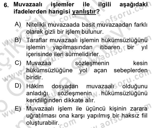 Borçlar Hukuku Dersi 2025 - 2026 Yılı (Vize) Ara Sınav Soruları 6. Soru