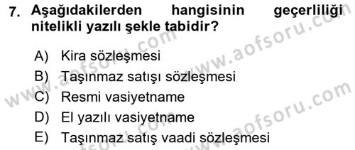Borçlar Hukuku Dersi 2025 - 2026 Yılı (Vize) Ara Sınav Soruları 7. Soru