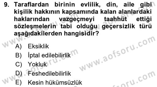 Borçlar Hukuku Dersi 2025 - 2026 Yılı (Vize) Ara Sınav Soruları 9. Soru