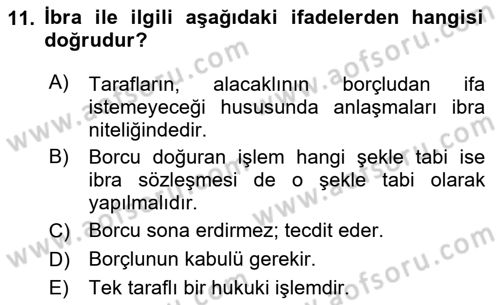 Borçlar Hukuku Dersi 2025 - 2026 Yılı (Final) Dönem Sonu Sınav Soruları 11. Soru