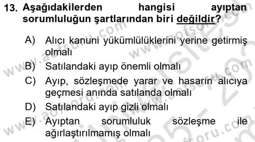 Borçlar Hukuku Dersi 2025 - 2026 Yılı (Final) Dönem Sonu Sınav Soruları 13. Soru