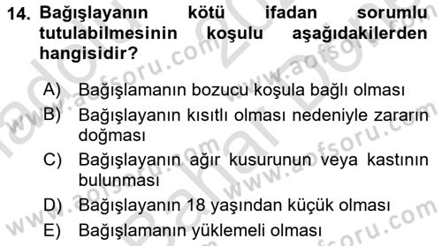 Borçlar Hukuku Dersi 2025 - 2026 Yılı (Final) Dönem Sonu Sınav Soruları 14. Soru