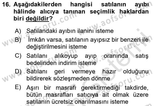 Borçlar Hukuku Dersi 2025 - 2026 Yılı (Final) Dönem Sonu Sınav Soruları 16. Soru