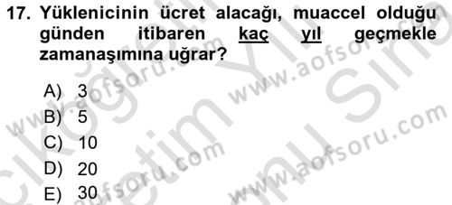 Borçlar Hukuku Dersi 2025 - 2026 Yılı (Final) Dönem Sonu Sınav Soruları 17. Soru
