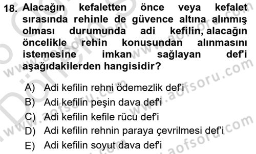 Borçlar Hukuku Dersi 2025 - 2026 Yılı (Final) Dönem Sonu Sınav Soruları 18. Soru