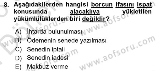 Borçlar Hukuku Dersi 2025 - 2026 Yılı (Final) Dönem Sonu Sınav Soruları 8. Soru