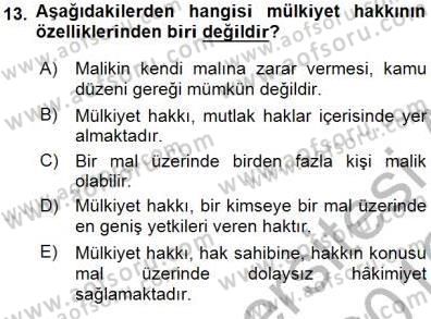 Hukukun Temel Kavramları 1 Dersi 2015 - 2016 Yılı (Final) Dönem Sonu Sınav Soruları 13. Soru