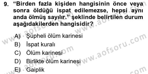 Hukukun Temel Kavramları 1 Dersi 2017 - 2018 Yılı 3 Ders Sınav Soruları 9. Soru