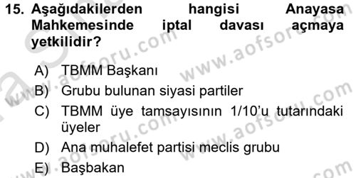Hukukun Temel Kavramları 1 Dersi Ara Sınavı Deneme Sınav Soruları 15. Soru