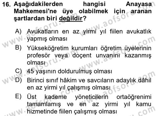 Hukukun Temel Kavramları 1 Dersi Ara Sınavı Deneme Sınav Soruları 16. Soru