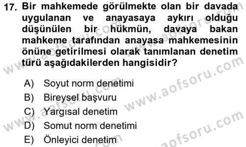 Hukukun Temel Kavramları 1 Dersi Ara Sınavı Deneme Sınav Soruları 17. Soru