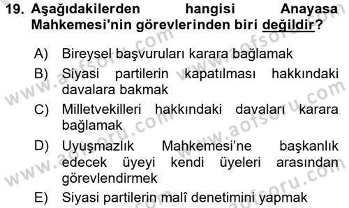 Hukukun Temel Kavramları 1 Dersi Ara Sınavı Deneme Sınav Soruları 19. Soru
