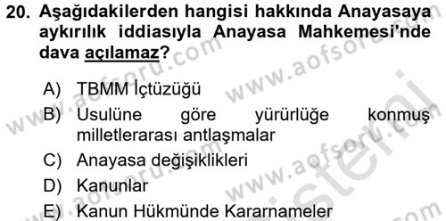 Hukukun Temel Kavramları 1 Dersi Ara Sınavı Deneme Sınav Soruları 20. Soru