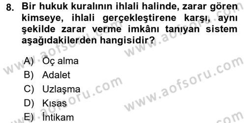 Hukukun Temel Kavramları 1 Dersi Ara Sınavı Deneme Sınav Soruları 8. Soru