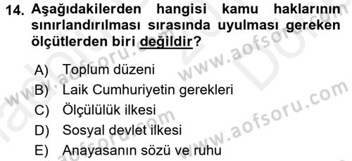 Hukukun Temel Kavramları 1 Dersi 2017 - 2018 Yılı (Final) Dönem Sonu Sınav Soruları 14. Soru