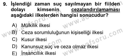Hukukun Temel Kavramları 2 Dersi 2017 - 2018 Yılı 3 Ders Sınav Soruları 9. Soru