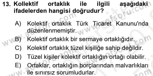 Hukukun Temel Kavramları 2 Dersi 2017 - 2018 Yılı (Vize) Ara Sınavı 13. Soru