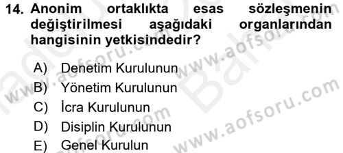 Hukukun Temel Kavramları 2 Dersi 2017 - 2018 Yılı (Vize) Ara Sınav Soruları 14. Soru