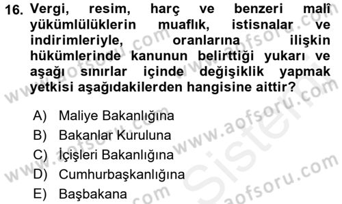 Hukukun Temel Kavramları 2 Dersi 2017 - 2018 Yılı (Final) Dönem Sonu Sınav Soruları 16. Soru