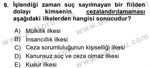 Hukukun Temel Kavramları 2 Dersi 2017 - 2018 Yılı (Final) Dönem Sonu Sınav Soruları 9. Soru