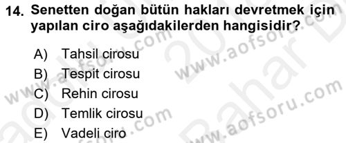 Hukukun Temel Kavramları 2 Dersi 2018 - 2019 Yılı (Vize) Ara Sınav Soruları 14. Soru