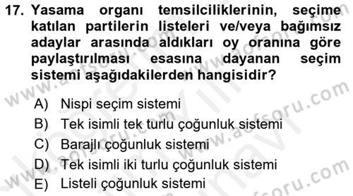 Hukukun Temel Kavramları 2 Dersi 2018 - 2019 Yılı (Vize) Ara Sınav Soruları 17. Soru
