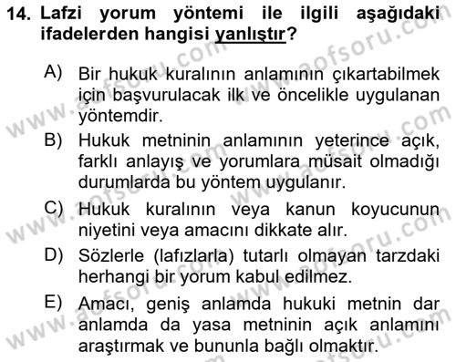 Hukukun Temel Kavramları 2 Dersi 2021 - 2022 Yılı (Vize) Ara Sınav Soruları 14. Soru