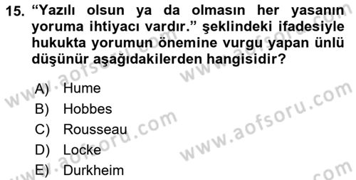 Hukukun Temel Kavramları 2 Dersi Ara Sınavı Deneme Sınav Soruları 15. Soru