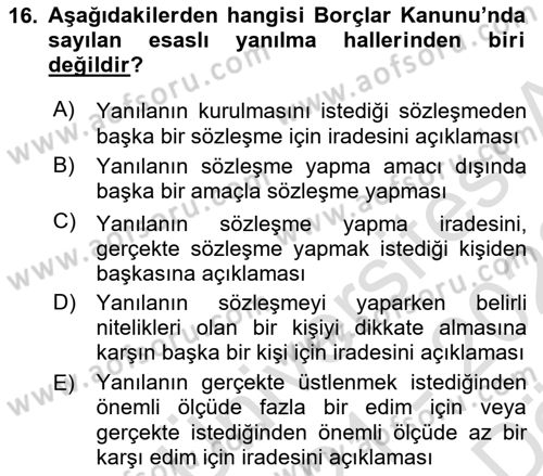 Hukukun Temel Kavramları 2 Dersi Ara Sınavı Deneme Sınav Soruları 16. Soru