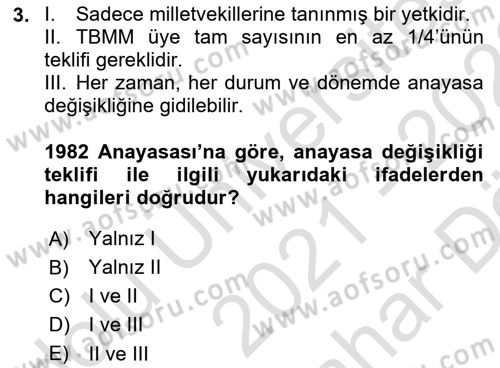 Hukukun Temel Kavramları 2 Dersi 2021 - 2022 Yılı (Vize) Ara Sınav Soruları 3. Soru