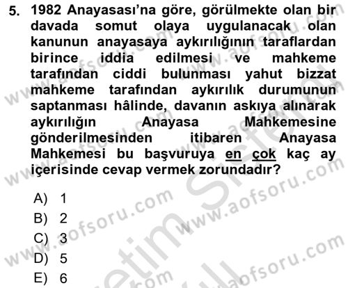 Hukukun Temel Kavramları 2 Dersi Ara Sınavı Deneme Sınav Soruları 5. Soru